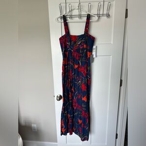 London Times Floral Smocked Back Babydoll Tiered Maxi Dress (Size 4)